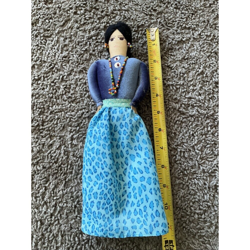 Native American Vintage Navajo Blue  Cloth Doll Bead Necklace